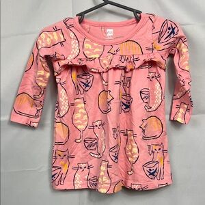 Tea Pink Cat print long sleeve cotton knit dress NWOT size 9-12 months